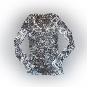 VTG ZINNA BLUE FLORAL LACE MESH LONG-SLEEVE TOP // SIZE SMALL🩵